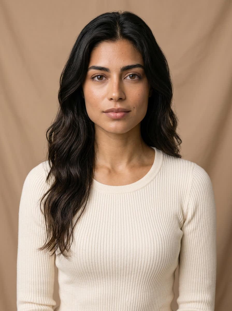 Sofia looking straight at camera, the shot that sends viewers to an offer